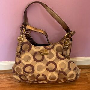 Coach Tan and Plum Circle Pattern Shoulder Bag